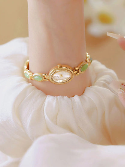 UTHAI Women's Luxury Watch – Retro Bracelet with Dongling Stone & Hotan Jade, Waterproof, Gift Chain Watch