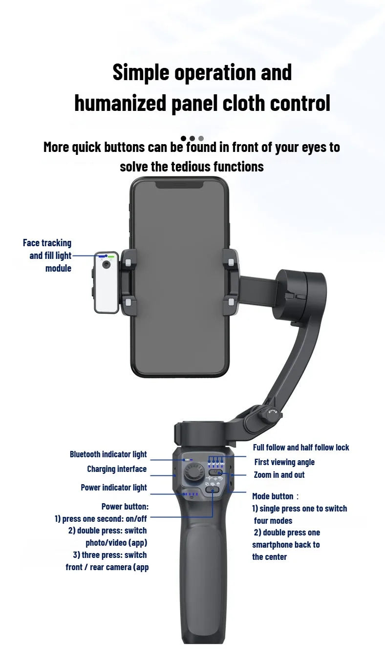 3-Axis Mobile Gimbal Stabilizer – Phone Video Recorder with Face & Object Tracking for Android & iPhone