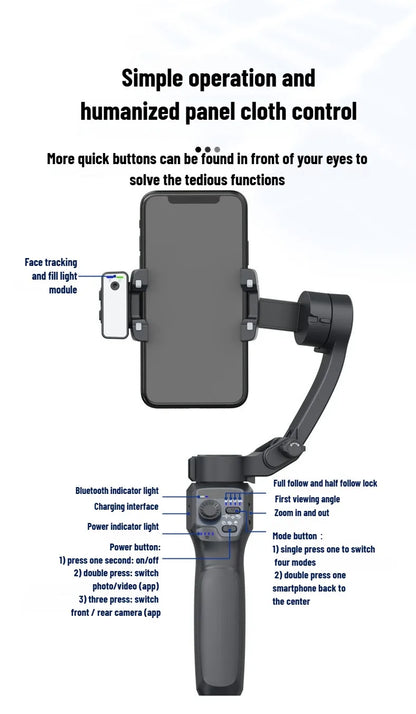 3-Axis Mobile Gimbal Stabilizer – Phone Video Recorder with Face & Object Tracking for Android & iPhone
