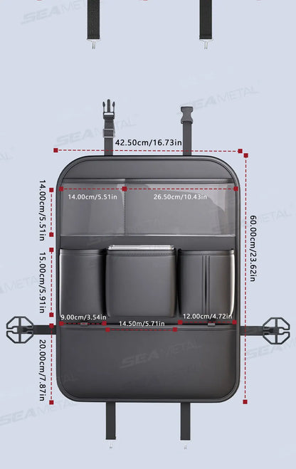 SEAMETAL Car Seat Back Organizer – Large Capacity Multi-Pocket Storage Bag with Foldable Tablet Tray