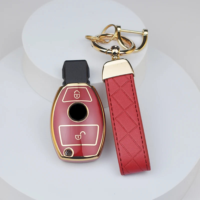 Car Key Case Cover – Key Bag Accessories for Mercedes Benz A/B/C/S Class, AMG, GLA, CLA, GLC W176/W221/W204/W205 Fob Keychain
