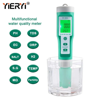 Yieryi TDS, EC, PH, Salinity & ORP Meter - H2, S.G, TEMP Water Quality Monitor for Pools & Aquariums