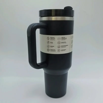 40oz Insulated Stainless Steel Tumbler — Travel Cup with Handle, Straw & Cup Holder, BPA-Free