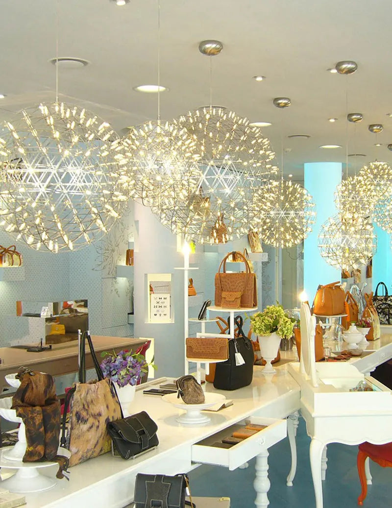 Italy Designer Spark Ball LED Chandelier – Stainless Steel Firework Pendant Lamp with Remote for Loft Living Room Decor