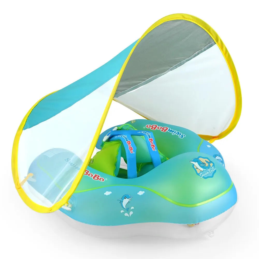 Baby Swimming Float with Canopy – Inflatable Infant Floating Ring, Kids Swim Pool Accessory, Summer Bathing Toy