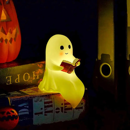 Cute Ghost Reading Book Lamp — Halloween Night Light for Bedroom, Adorable Ghost Decor for Book Lovers