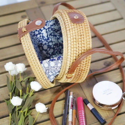 Handmade Straw Bag – Women’s Summer Rattan Beach Handbag, Boho Woven Circle Tote