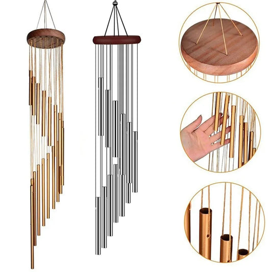 1 Piece 12-Tube Aluminum Alloy Wind Chimes with Hook - Gold/Silver Bells for Outdoor Home Wedding Party Memorial Decoration Gifts