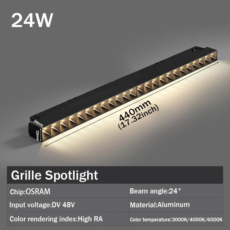 LED Magnetic Track Light Grille, Modern Embedded Flexible Linear Flood Lamp, DC48V Ceiling Spotlight for Indoor Living