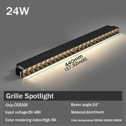 LED Magnetic Track Light Grille, Modern Embedded Flexible Linear Flood Lamp, DC48V Ceiling Spotlight for Indoor Living