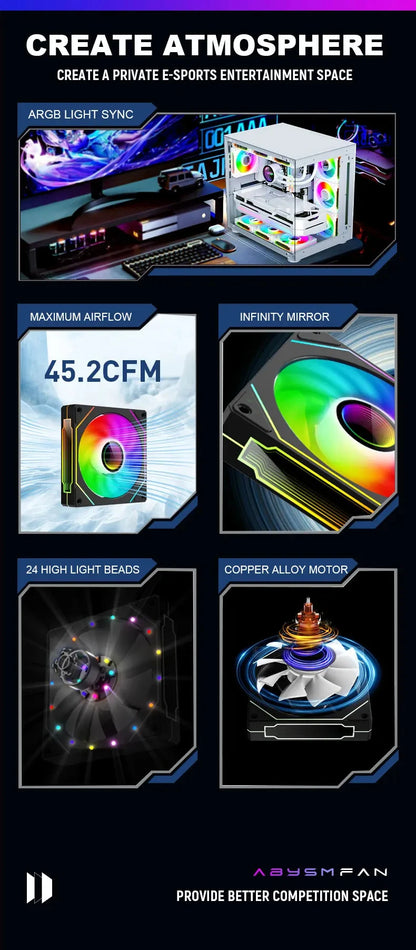 UPSIREN UF-1 PRISM 4 PRO 12cm ARGB Computer Chassis Fan – Quiet 4 Pin PWM Cooling Fan, 45.2CFM Air Volume (600-1500RPM)