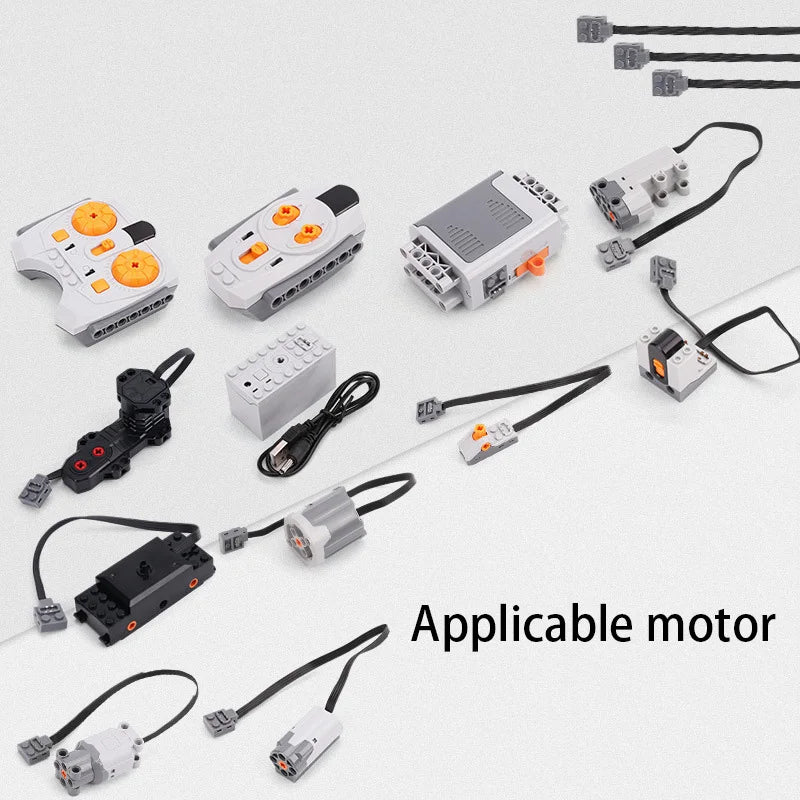 Electric Motor Set with Remote Control: Battery Box Switch & LED Light Power Function - Ideal for MOC Building Blocks Cars Toys
