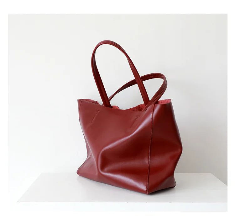 Customized Letter Genuine Leather Tote Bag – Large Capacity, Practical Commuter & Shopping Bag, Cowhide Large Bag