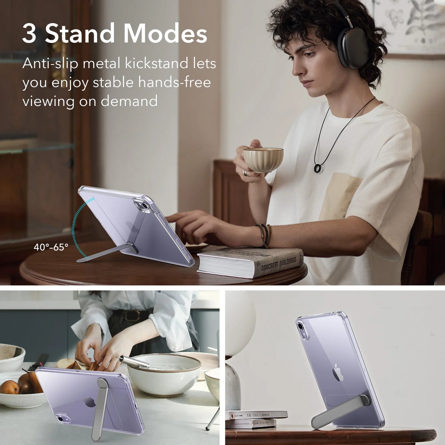 ESR Kickstand Case for iPad Mini 6/7 – Hybrid Protection Clear Back Cover with Stand & Pencil Support