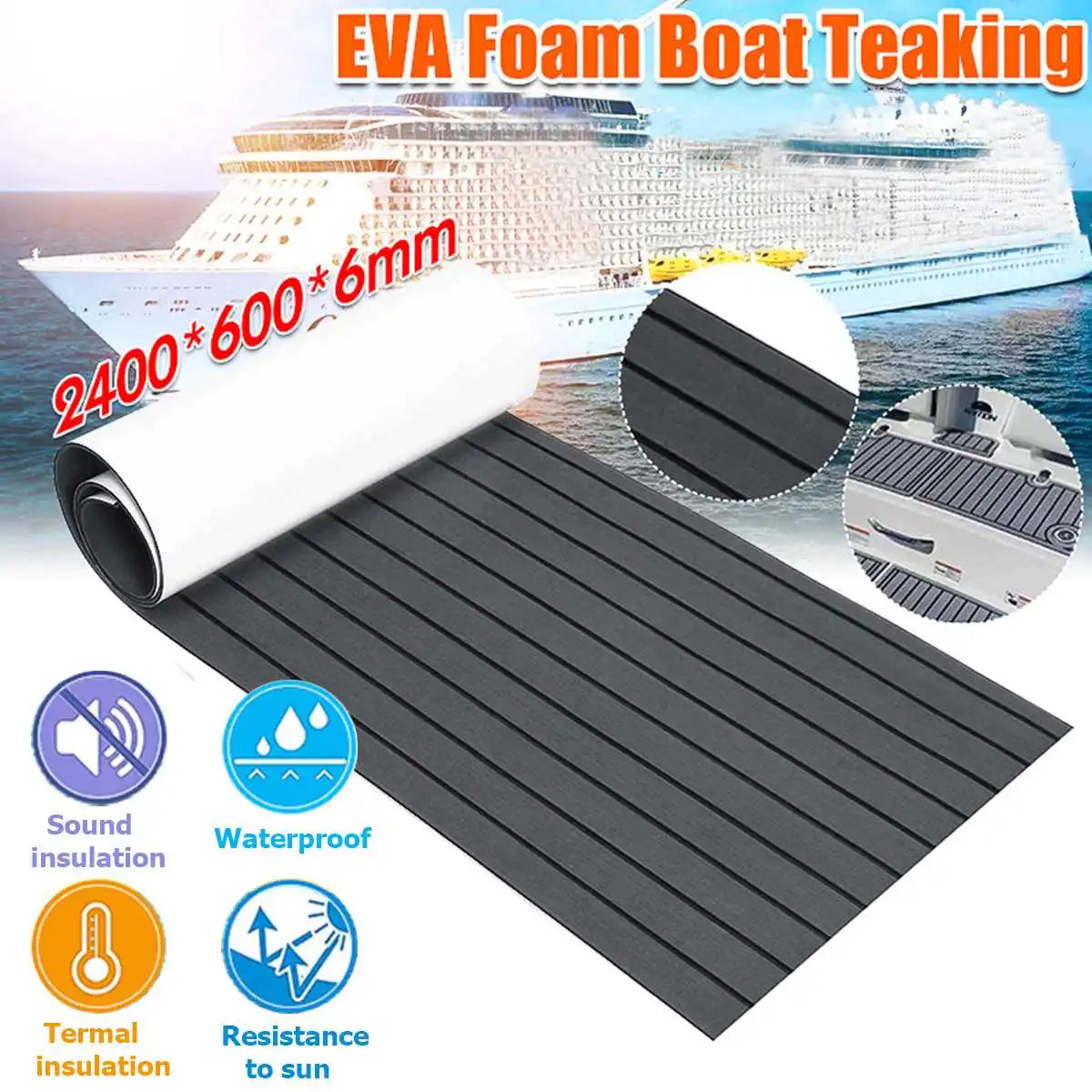 Self-Adhesive EVA Foam Teak Decking – Faux Marine Flooring Boat Floor Mat 600x2400x6mm