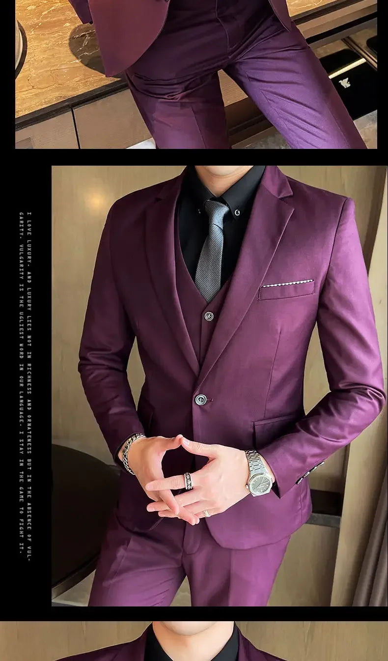 Men’s 3-Piece Suit 6XL — Blazer, Vest & Trousers, Italian Style Fashion Business Wedding Formal Gentleman Dress