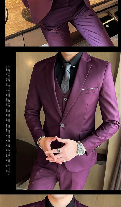 Men’s 3-Piece Suit 6XL — Blazer, Vest & Trousers, Italian Style Fashion Business Wedding Formal Gentleman Dress