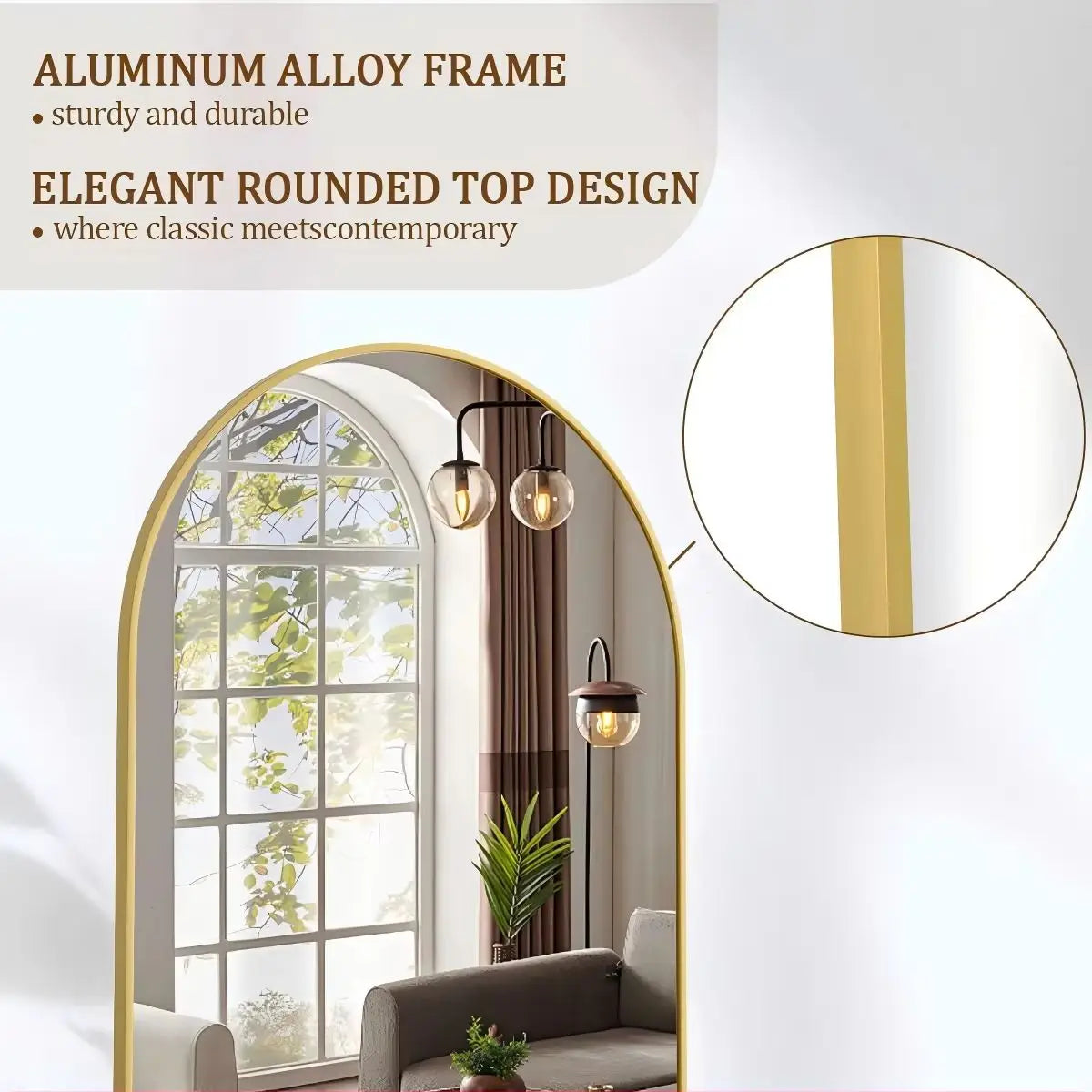 Arched Full Length Mirror – 71"x26" Full Body Floor Mirror, Standing, Hanging or Leaning Wall Mount with Stand