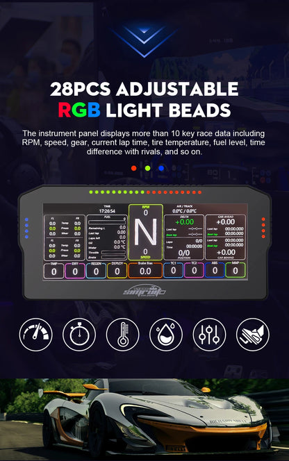 SimRuito 10.3-Inch Racing Dashboard - Sim Racing Steering Wheel Display for PC Speed and Car Data