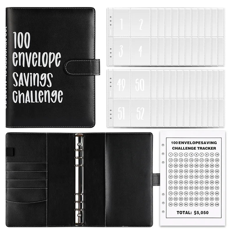 100 Envelopes Money Saving Challenge Binder – Password Lock Budget Organizer for Cash, Expense & Cost Management Notebook Binder