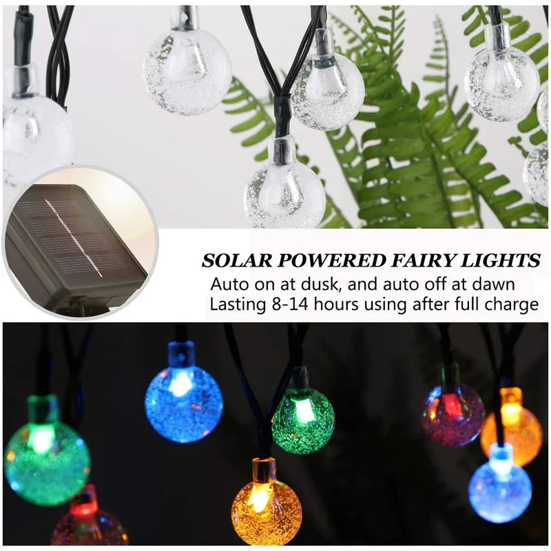 LED Solar String Lights – 60 Waterproof Crystal Globe Lights with 8 Modes for Outdoor Patio, Party & Tree Decor