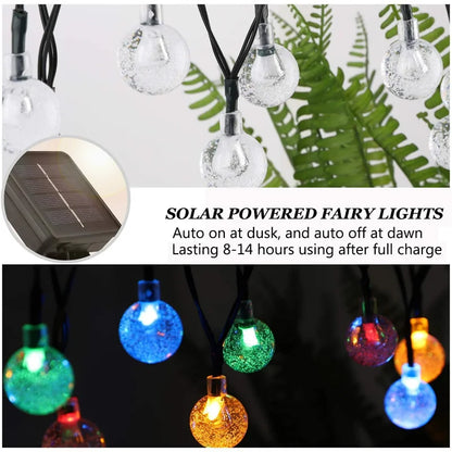 LED Solar String Lights – 60 Waterproof Crystal Globe Lights with 8 Modes for Outdoor Patio, Party & Tree Decor