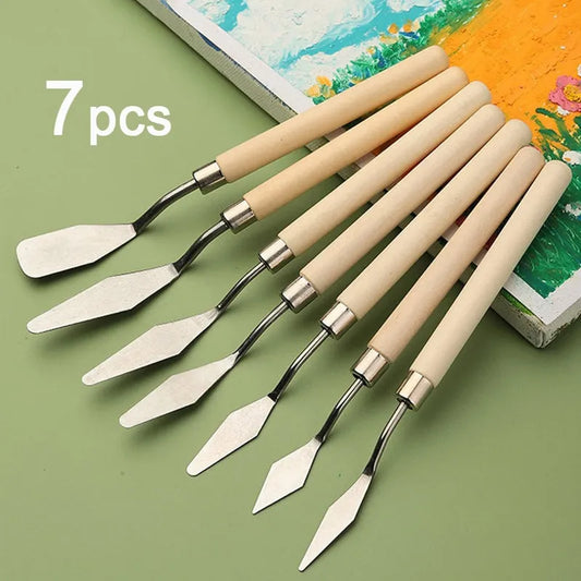 7Pcs Stainless Steel Oil Painting Knives - Artist Crafts Spatula Palette Knife Mixing Scraper Art Tools
