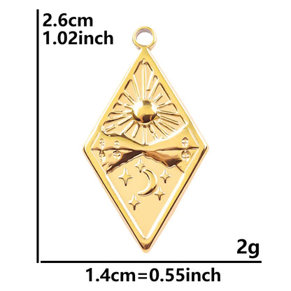 6pcs Real Gold-Plated Sun Charms - Stainless Steel Jewelry Making Pendants, Heart, Moon & Sunshine Design