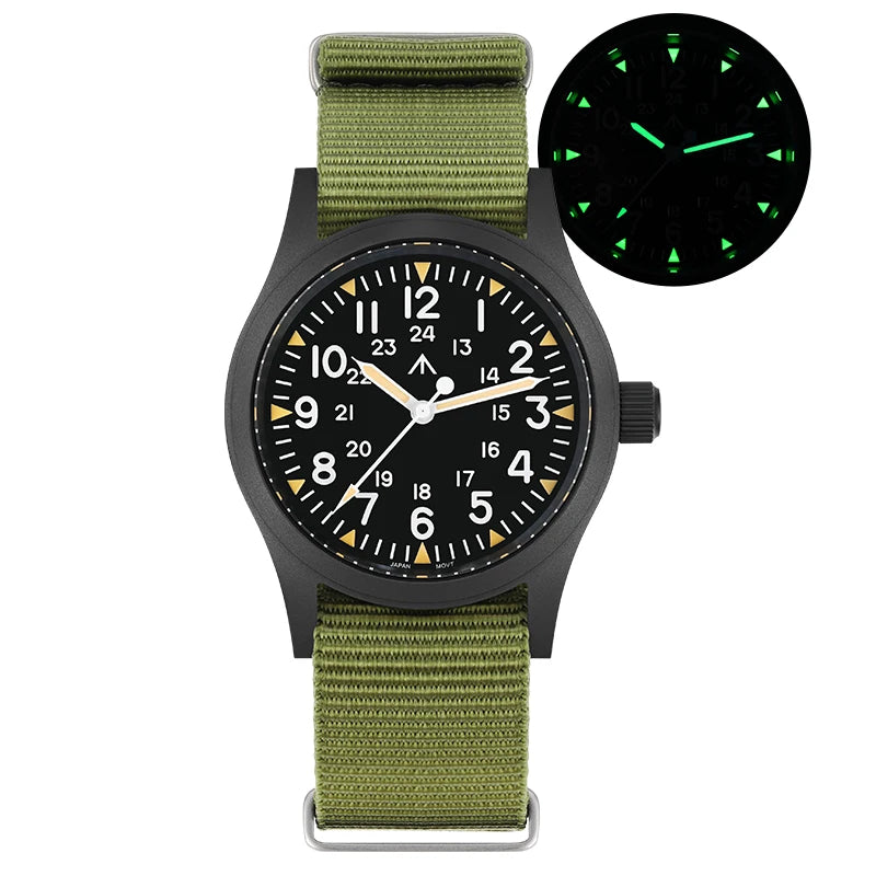 Militado ML05 Vintage Quartz Watch 38mm with VH31 Movement, Domed Sapphire Crystal, AR Coating & Luminous Dial