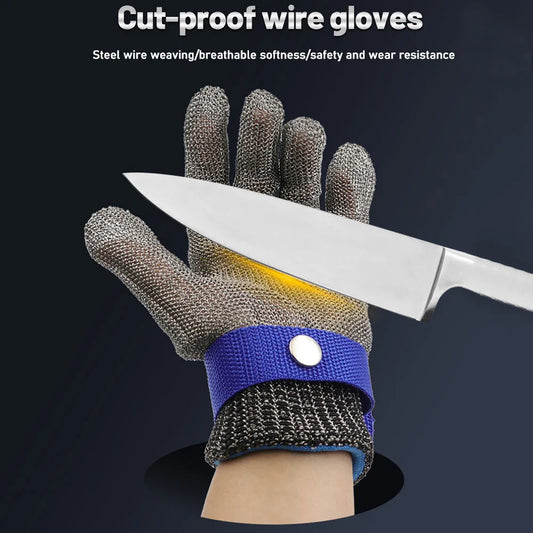 Stainless Steel Cut-Resistant Gloves - Anti-Cut, Wire Metal Mesh Hand Protection for Butchering, Gardening, and Work Safety