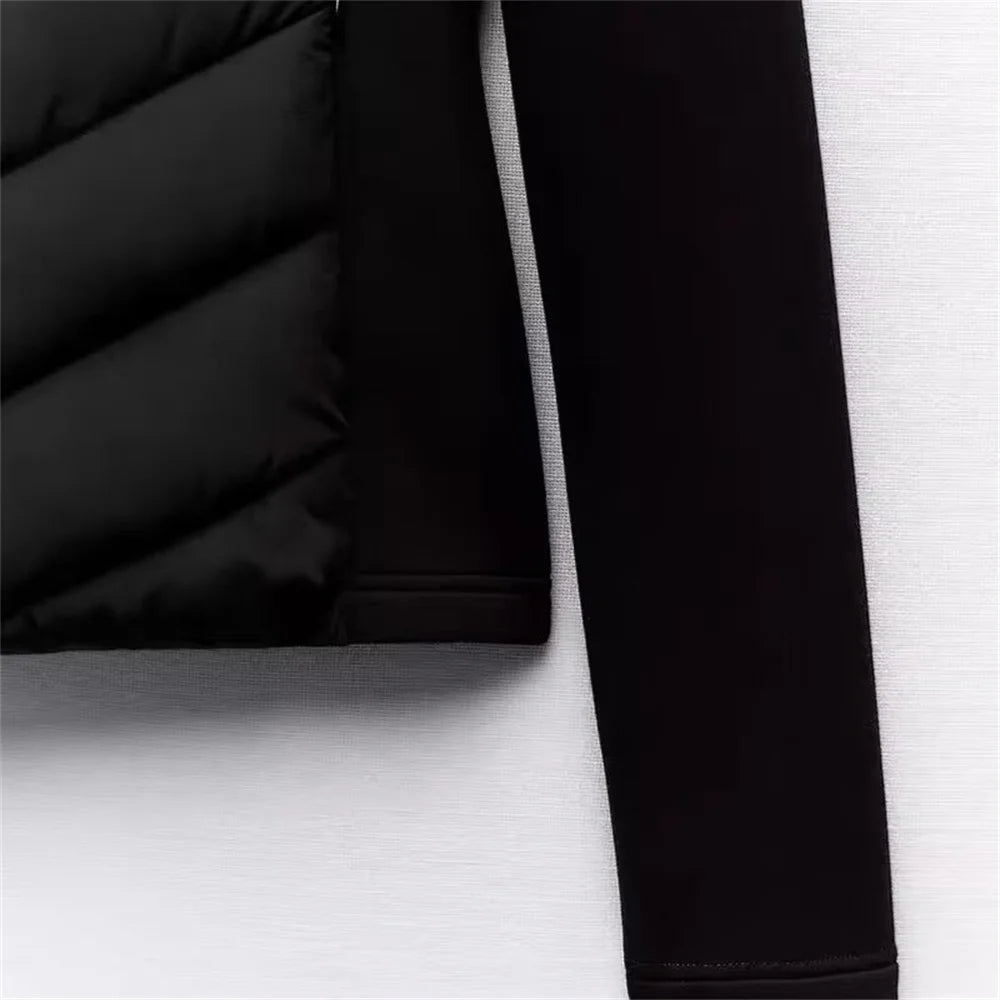 Taop&Za Women's Autumn Cotton Jacket – Fashionable Casual Long Sleeve Stand Collar Hooded Patchwork Coat