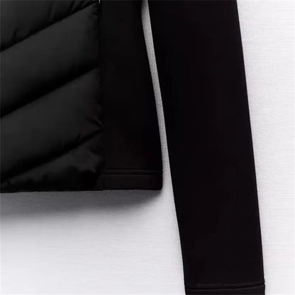 Taop&Za Women's Autumn Cotton Jacket – Fashionable Casual Long Sleeve Stand Collar Hooded Patchwork Coat