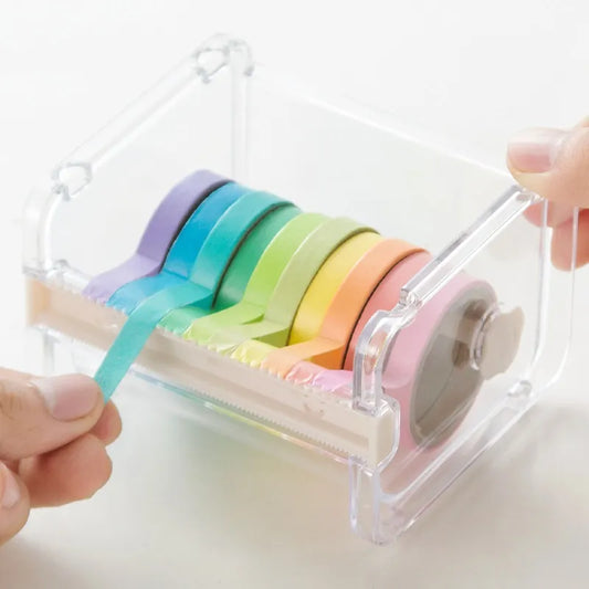 Creative Washi Tape Cutter Set: Transparent Tape Holder and Dispenser - Essential School and Office Stationery Supplies