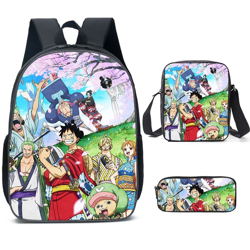 3PC One Piece Luffy School Backpack Set – Rechargeable Anime Bag for Boys & Girls, Student Cartoon Mochila
