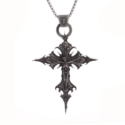 Gothic Crucifixion Skull Cross Pendant Necklace – Catholic Prayer Jewelry for Men & Women, Punk Trendy Accessory