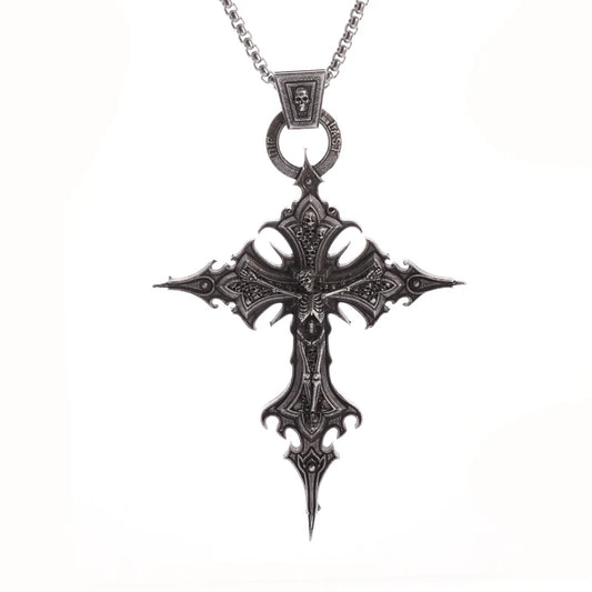 Gothic Crucifixion Skull Cross Pendant Necklace – Catholic Prayer Jewelry for Men & Women, Punk Trendy Accessory