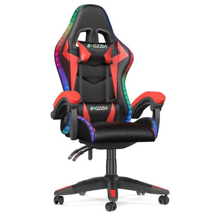 RGB Gaming Chair with LED Lights – Ergonomic PU Leather High Back Reclining Office Chair with Headrest