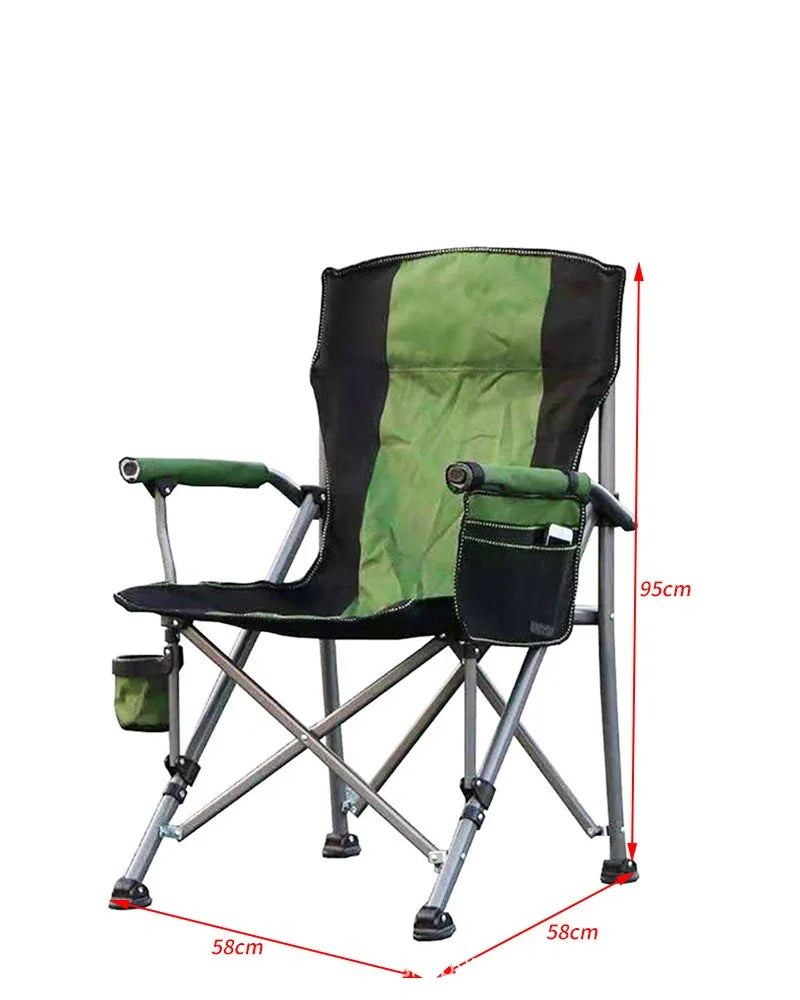 Outdoor Folding Fishing Chair – Large Camping Chair with Backrest, Armrests & Cup Holder