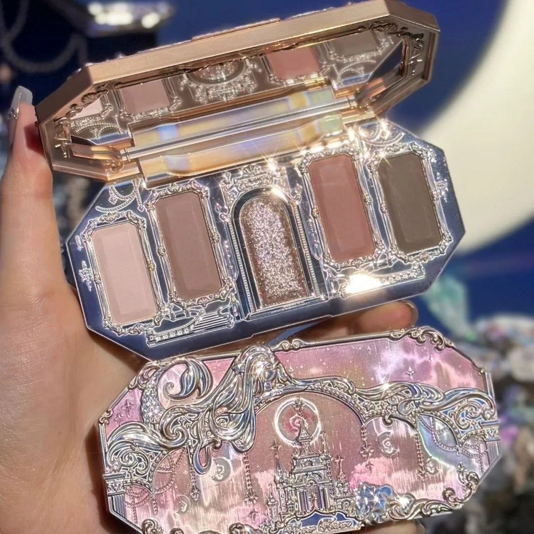 Flower Knows Moonlight Mermaid Eyeshadow Palette – 5-Color Matte, Shimmer & Glitter Waterproof Eye Shadow