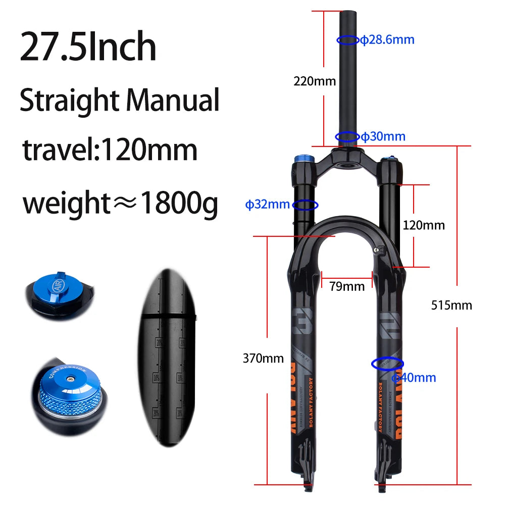 BOLANY Bike Air Fork – 27.5/29inch, 120mm Travel, Lightweight Magnesium Alloy Oil Air Suspension with Quick Release