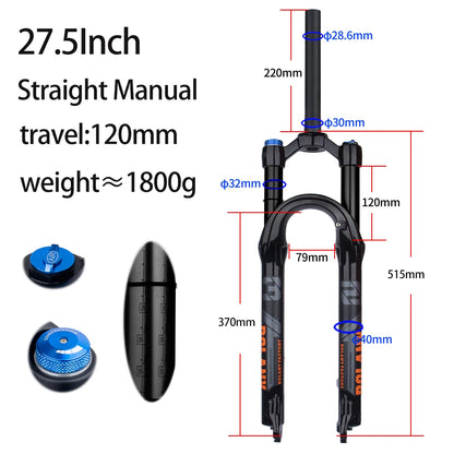 BOLANY Bike Air Fork – 27.5/29inch, 120mm Travel, Lightweight Magnesium Alloy Oil Air Suspension with Quick Release