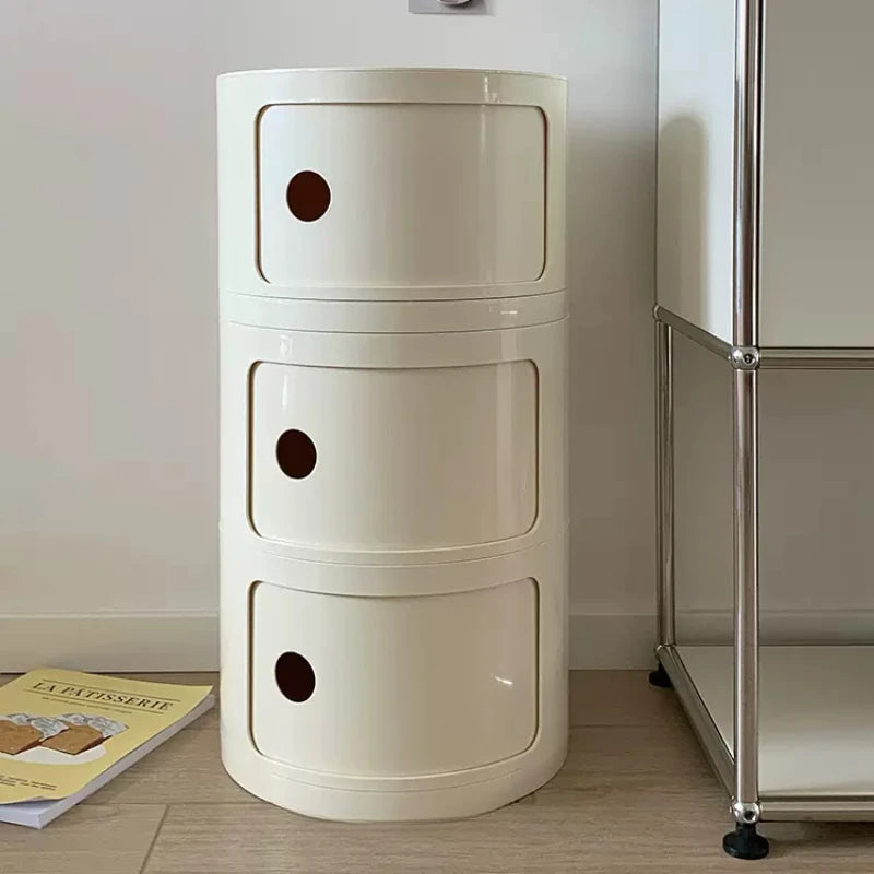 Nordic Minimalist White Bedside Table – Modern Round Plastic Side Cabinet, Small Creative Storage Unit
