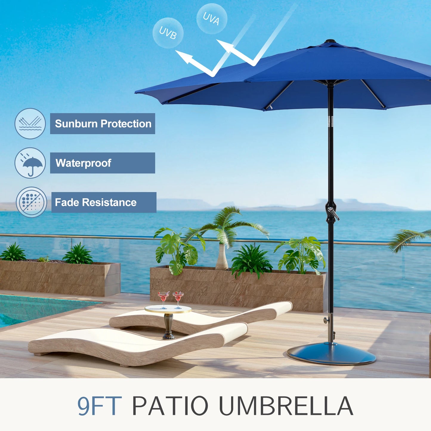 Outdoor Patio Umbrella UV Protection All-Weather Garden Pool Backyard Shade Canopy