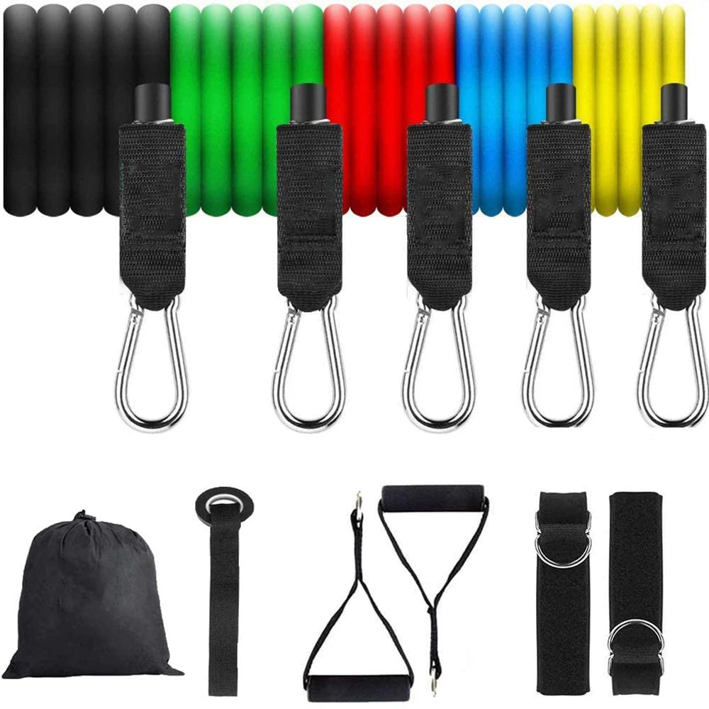 11Pcs Elastic Resistance Bands Set for Fitness, Bodybuilding & Home Gym Workouts