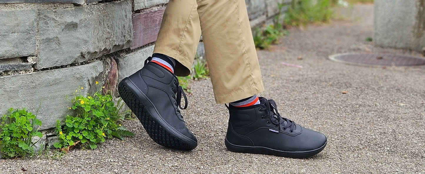 HOBIBEAR Unisex Winter Barefoot Shoes – Wide Toe Box Faux Fur Lined Ankle Sneakers for Women & Men, Artificial Leather Lace-Up