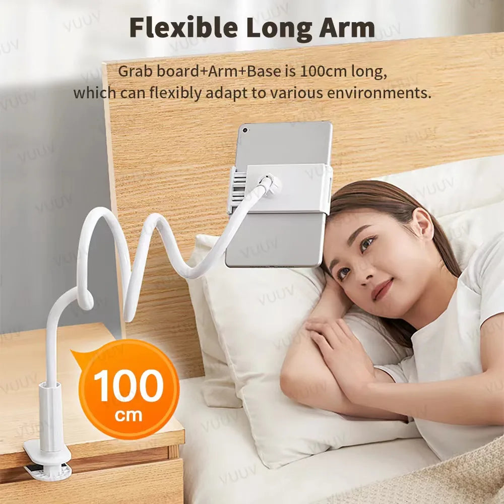 Gooseneck Tablet Stand Holder – Flexible Long Arm Clamp for Bed and Desk, Adjustable Mount for iPad, Samsung, Xiaomi (4.7-11 inch)