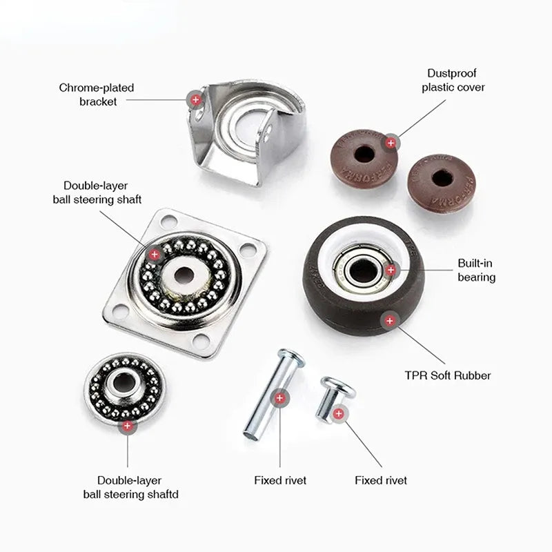 4PCS Soft Rubber Furniture Caster - 1/2 inch Universal Swivel Wheel for Platform Trolleys and Furniture Accessories