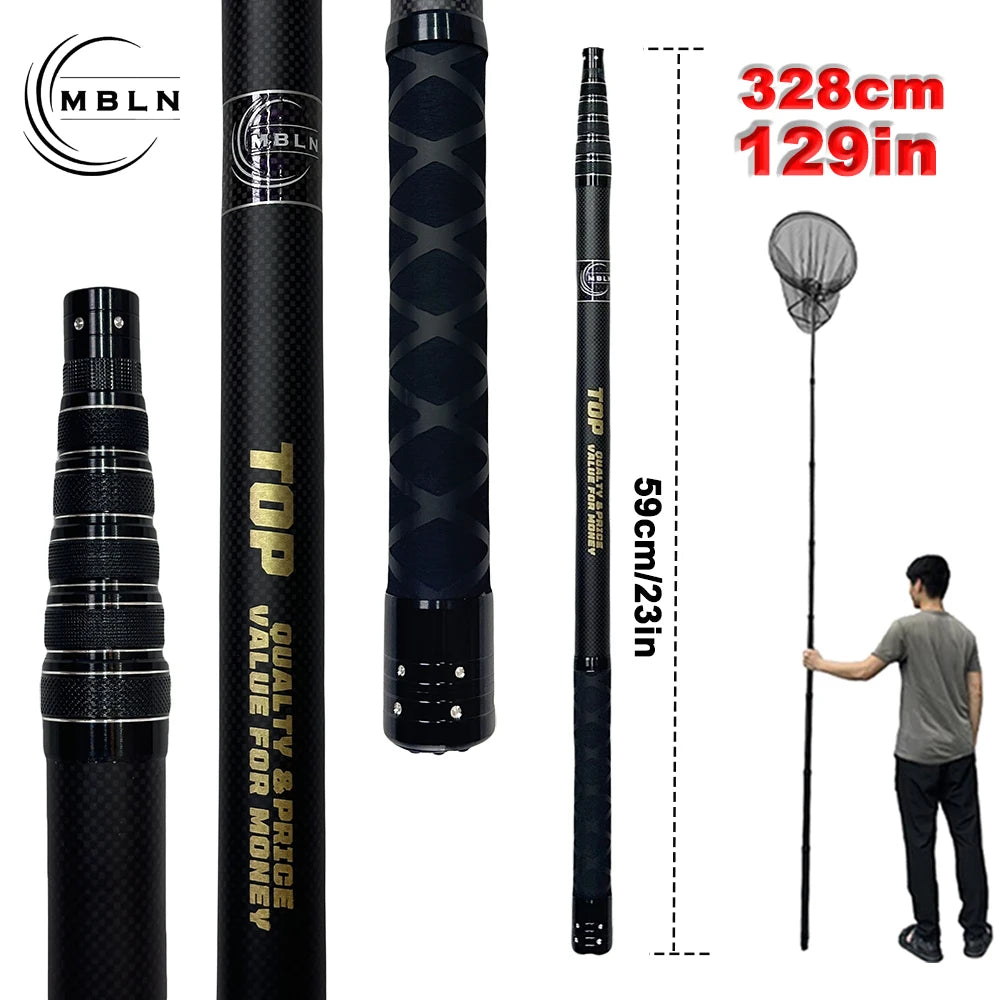 MBLN 328cm Ultralight Portable Landing Net – Carbon Handle & Aluminum Alloy Head, 414g Total Weight