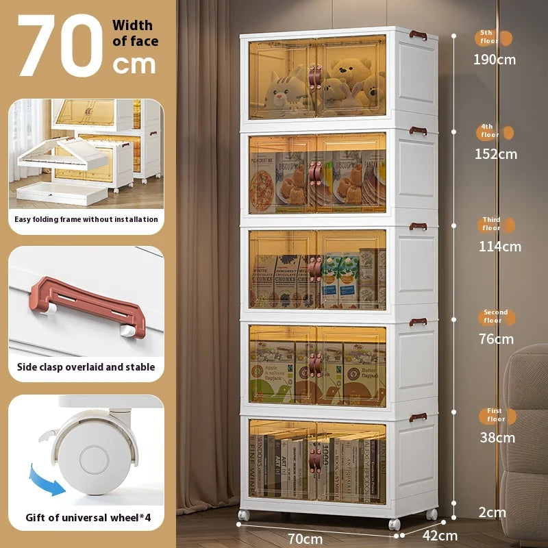 3/4/5 Layers Folding Cabinet Closet Organizer – Stackable Storage Box with Wheels, Large Capacity for Living Room Sundries