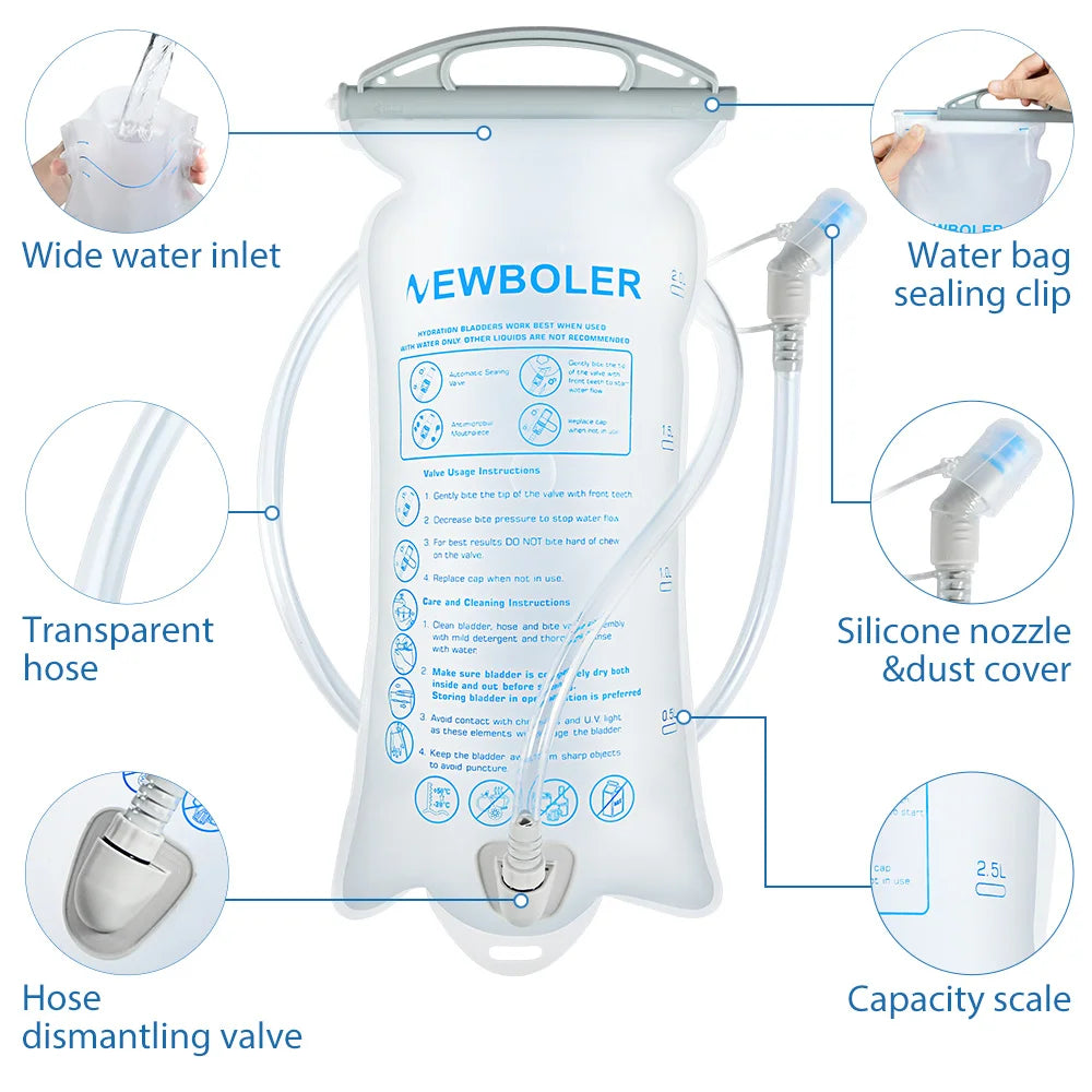 NEWBOLER Outdoor Sport Water Bladder — 1.5L/2L/3L TPU Soft Flask for Camping, Running & Biking